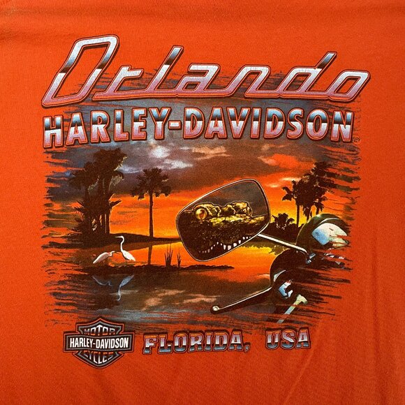VINTAGE Harley Davidson Orlando, FL T-Shirt | Men's XL | Orange - Picture 4 of 7